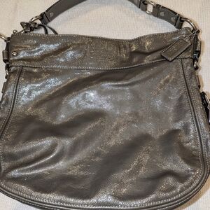 Coach Gray Metallic Shoulder Bag with Elegant Hardware